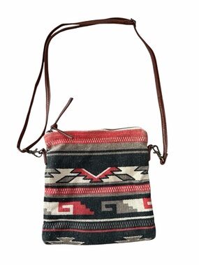 Boho Southwestern Pattern Crossbody Bag in Black, Red & Cream
